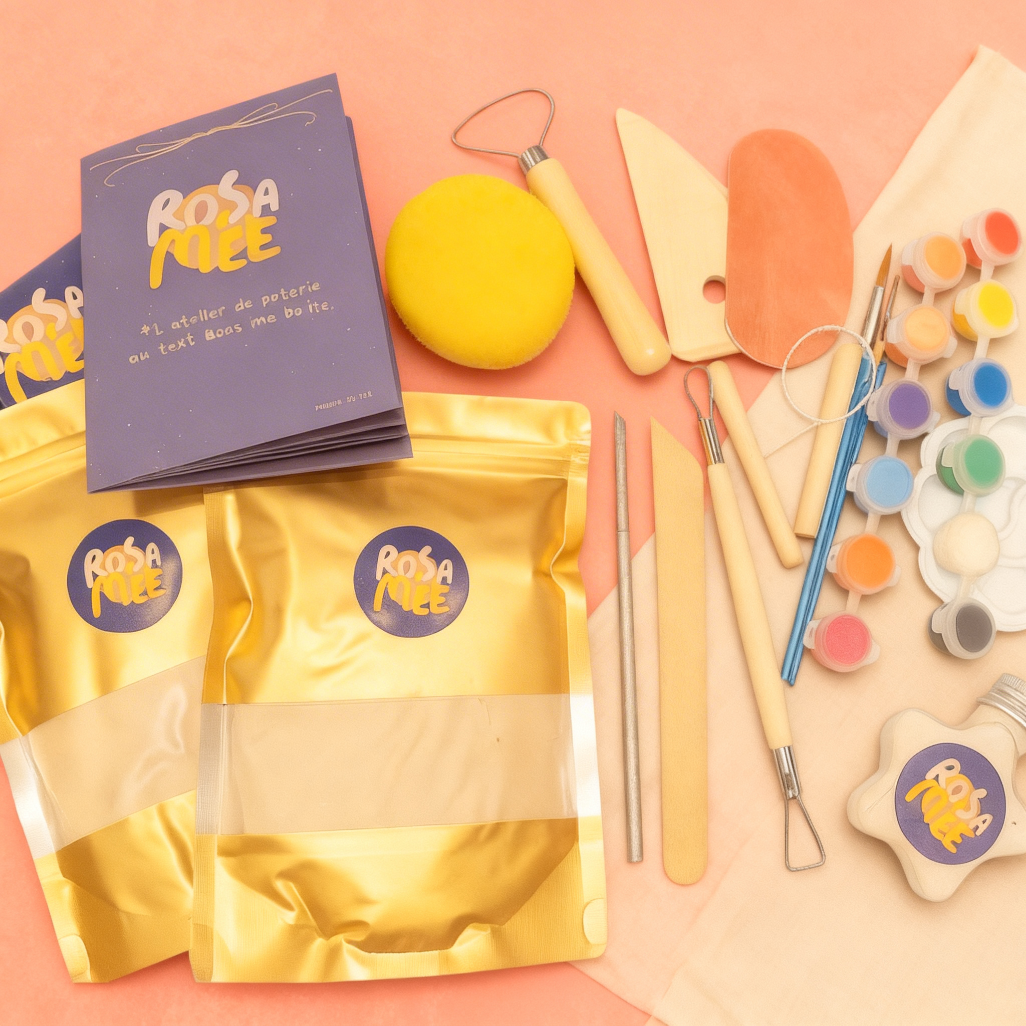 contenu kit de poterie argile autodurcissante Rosamée